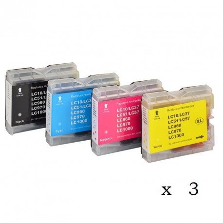 Pack de 12 cartuchos compatibles para Brother LC-1000BK/C/M/Y Pack de 12 cartuchos compatibles para Brother LC-1000BK/C/M/Y