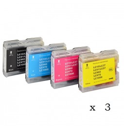 Pack de 12 cartuchos compatibles para Brother LC-1000BK/C/M/Y