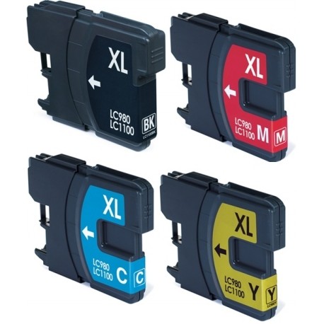 Pack de 4 cartuchos compatibles para Brother LC-980BK/C/M/Y Pack de 4 cartuchos compatibles para Brother LC-980BK/C/M/Y