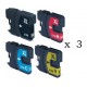 Pack de 12 cartuchos compatibles para Brother LC-985BK/C/M/Y