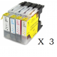 Pack de 12 cartuchos compatibles para Brother LC-1280BK/C/M/Y