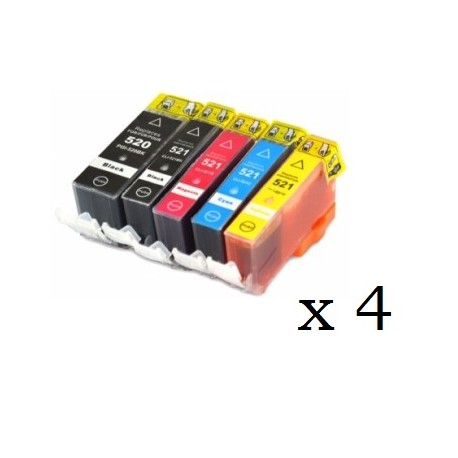 Pack de 20 cartuchos compatibles para Canon CLI521BK/C/M/Y Pack de 20 cartuchos compatibles para Canon CLI521BK/C/M/Y